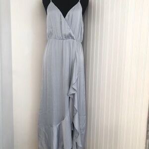 Bardot Pale Blue Satin Romantic Spaghetti Strap Maxi Dress